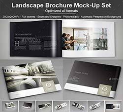 杂志/产品手册展示模型：Landscape Brochure Mock-Up Set